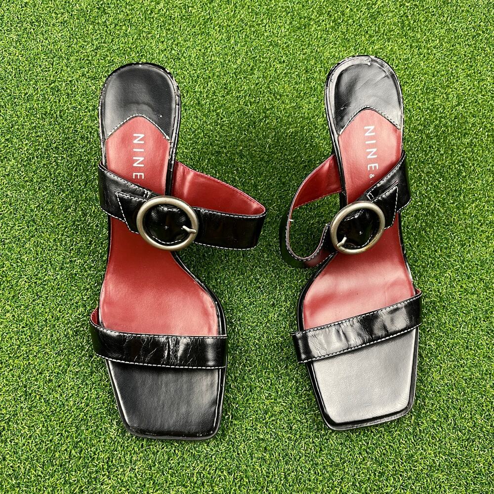 Nine West Black & Red Buckle Detail Leather Sandal Pump Sz 6